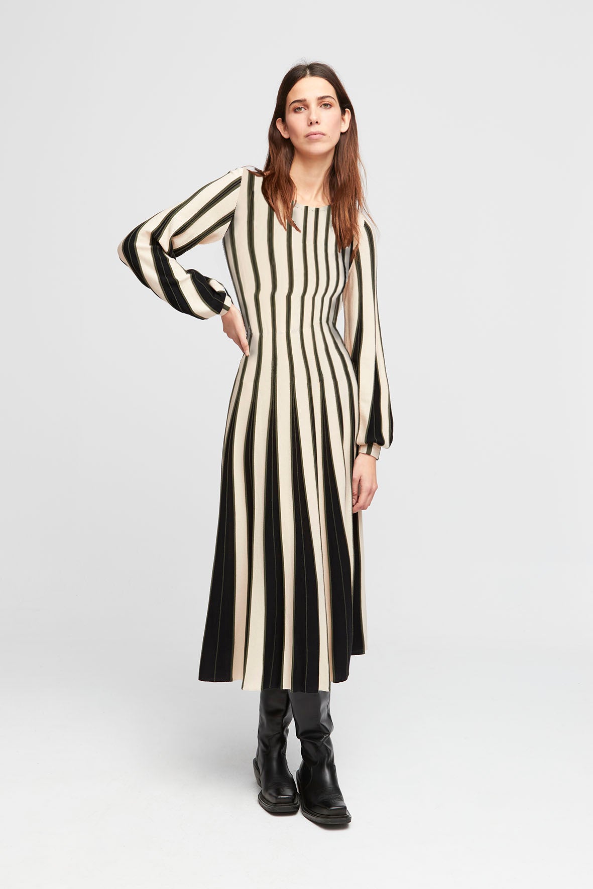 VESTIDO MIDI STRIPES OLIVA